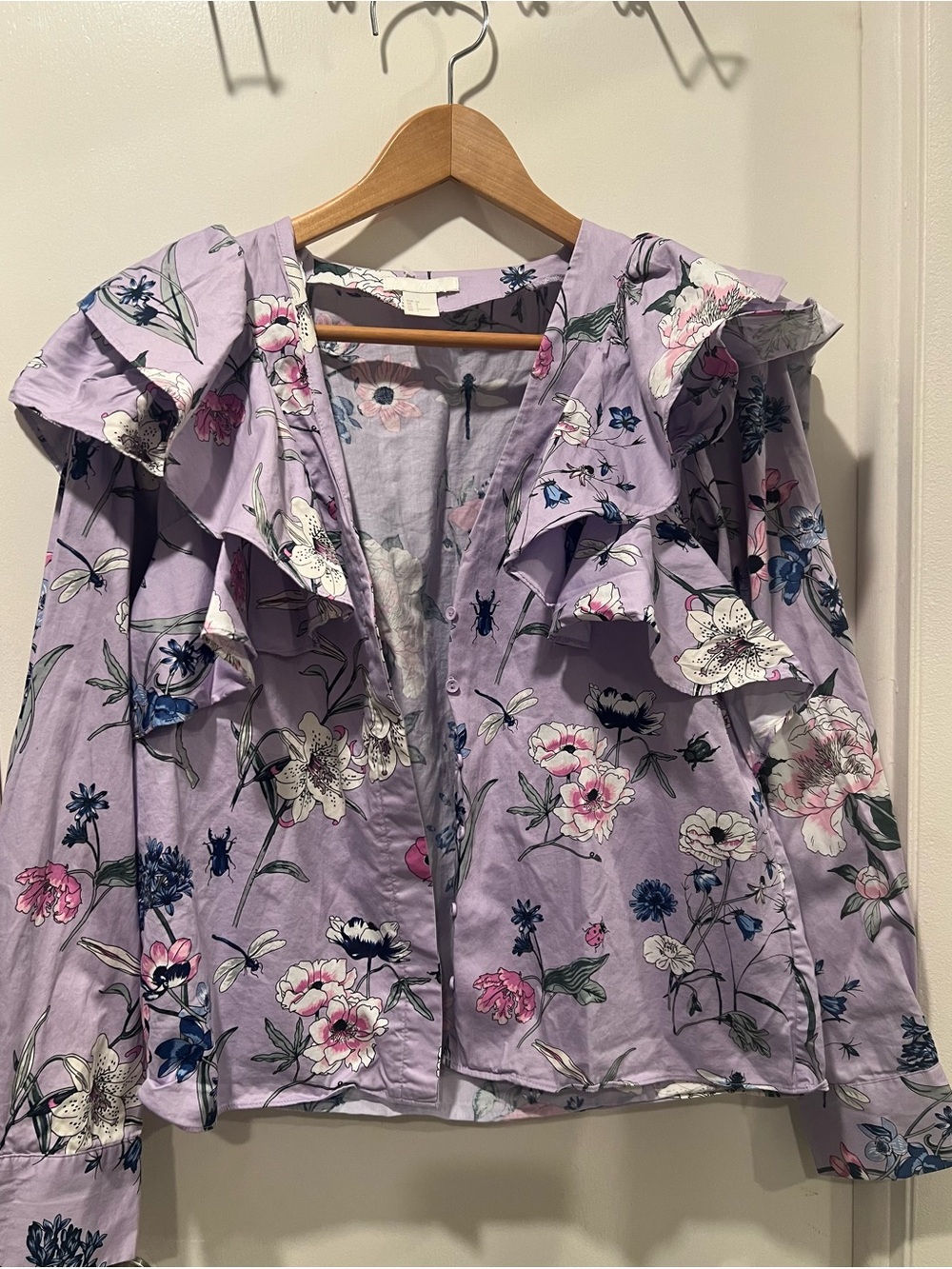 H&M Lavender Floral Button-Up Blouse